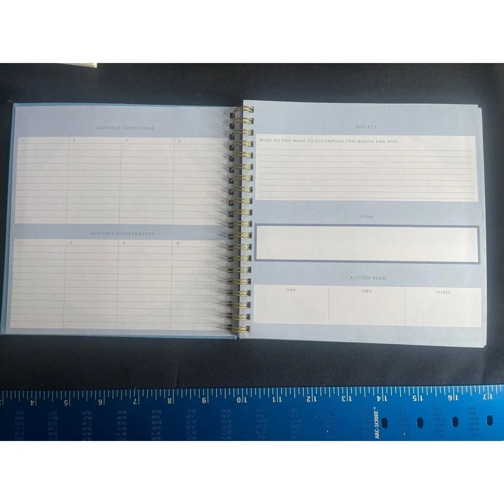 Mind Over Matter Guided Journal Spiral Bound Light Blue Linen Goal Planner 8x8